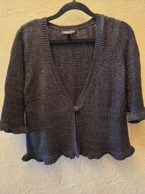 Black Y2K Style Whimsigoth Witchy Goth Open Knit Short Sleeve Cardigan M